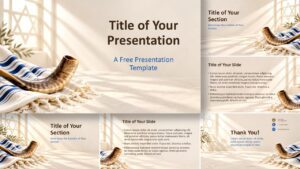 Yom Kippur Light template for PowerPoint and Google Slides showing eight slides with shofar imagery and warm ceremonial tones