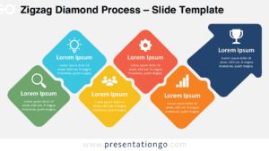 Zigzag Diamond Process for PowerPoint and Google Slides with five or six editable steps, icons, text, and arrow flow.